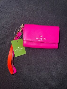 Kate Spade Bright Pink Leather Wristlet with Red